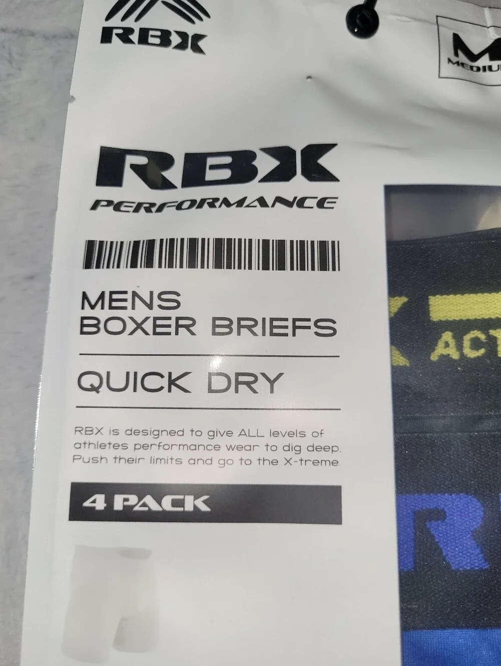 4-Pack RBX Mens Medium 32-34 Performance Boxer Briefs Black Microfiber Quick Dry